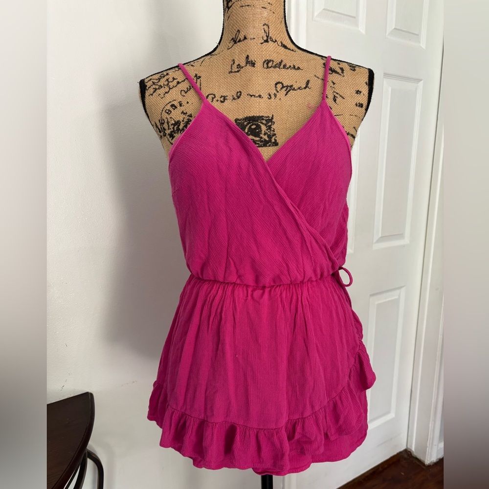 Attard Tale Pink Wrap Romper Women's Medium Sleeveless Ruffle Hem Tie Wai